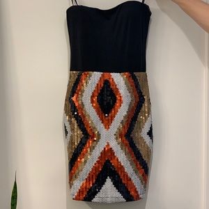 Bebe Sequin Strapless Dress